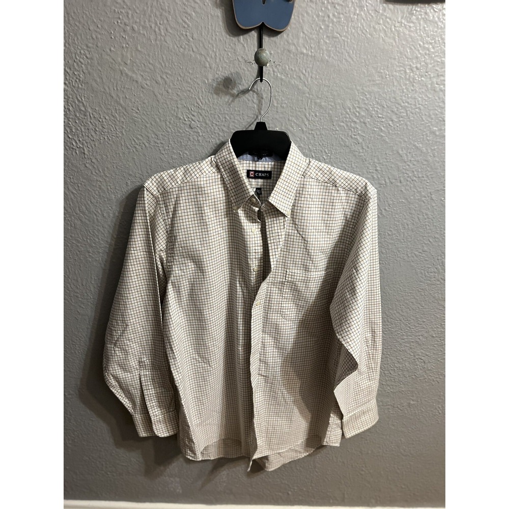 Chaps Dress Shirt Mens Size 16 16.5 34/35Classic Fit Oxford White Plaid